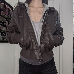 Brown leather crop jacket